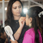 Bridal look being created at a professional makeup studio